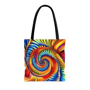 Earth Spiral Tye Dye Swirls and Ripples Tote Bag AI Artwork 100% Polyester #11 M